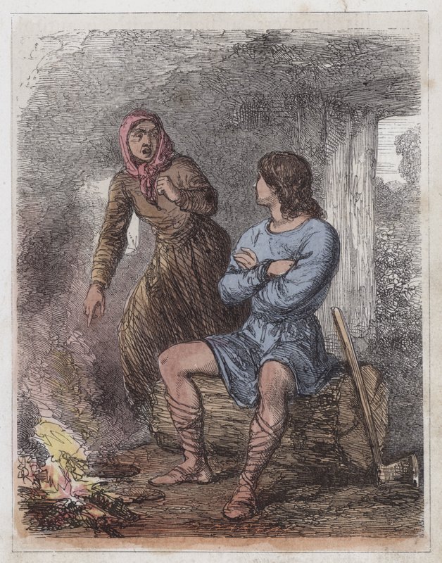 Alfréd király a tehénpásztor kunyhójában (színes metszet) alkotó: English School