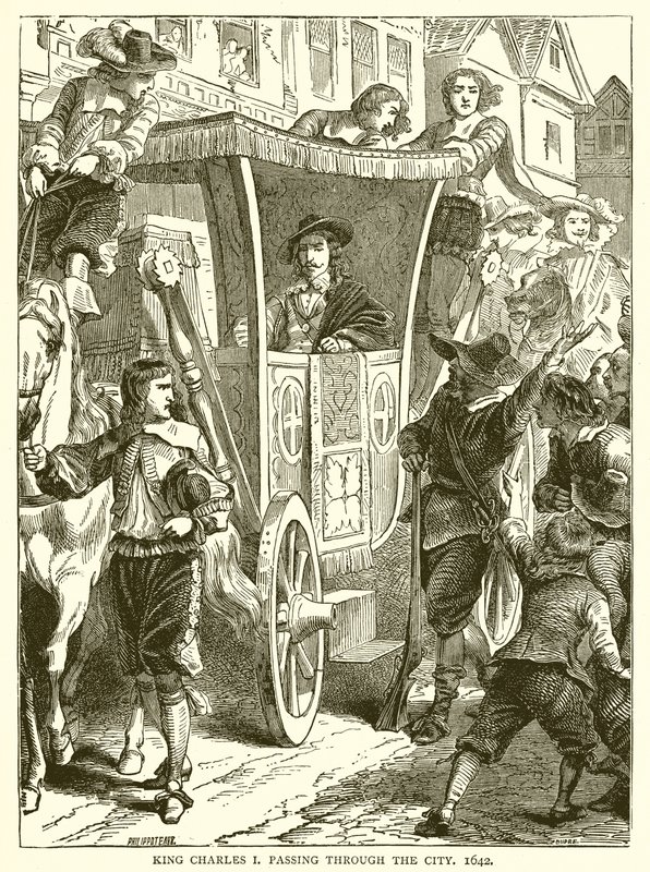 I. Károly király áthalad a városon, 1642 alkotó: English School