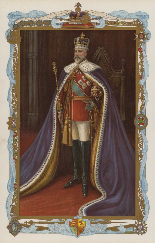 VII. Edward király koronázási palástban (színes litográfia) alkotó: English School