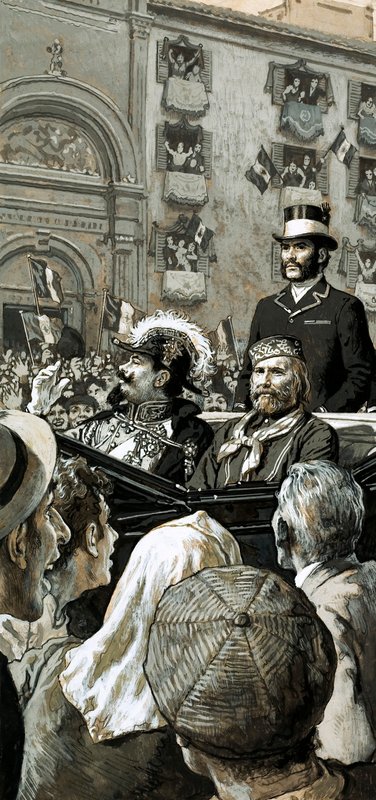 Garibaldi Emmánuel királyt nyilvánosan Olaszország királyává nyilvánította alkotó: English School