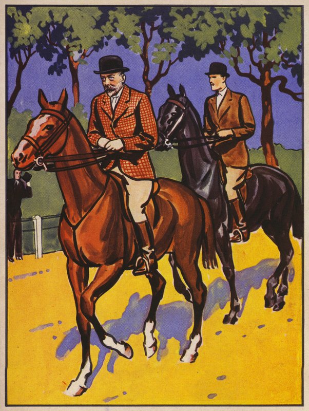 V. György király lovagol a Rotten Row-n, Hyde Park, London (színes litó) alkotó: English School