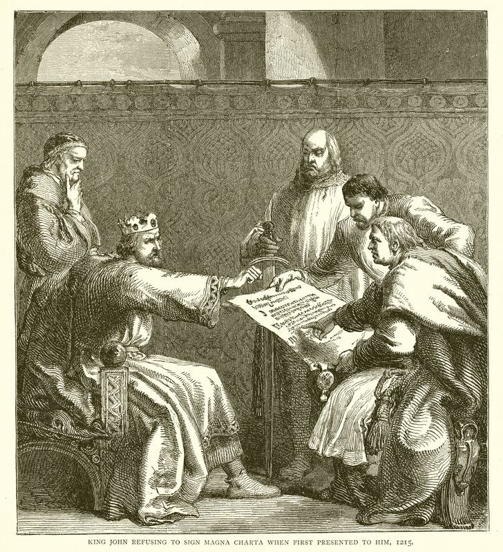 János király megtagadta a Sign Magna Chartát, amikor először bemutatták neki, 1215-ben alkotó: English School