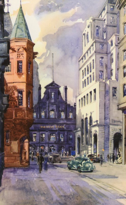 King Street, Manchester, a város pénzügyi központja (színes litó) alkotó: English School