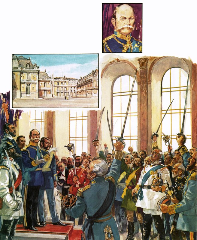 Vilmos porosz király bejelentette az egyesült Német Birodalom létrehozását a versailles-i palotában alkotó: English School