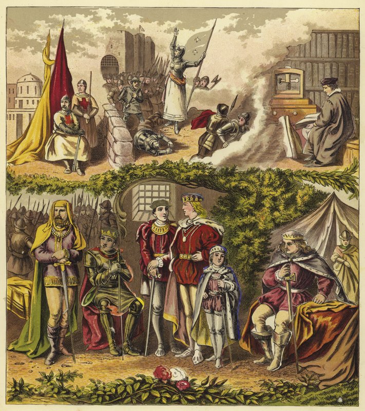 A Lancaster- és York-ház királyai; IV. Henrik király, V. Henrik király, VI. Henrik király, IV. Edward király, V. Edward király, III. Richárd király alkotó: English School
