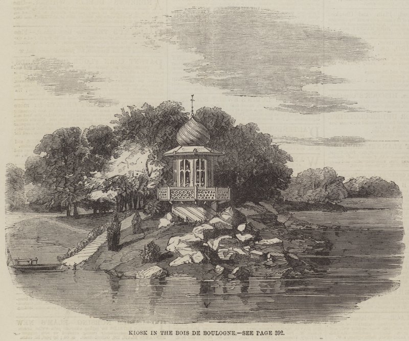 Kioszk a Bois de Boulogne-ban (metszet) alkotó: English School