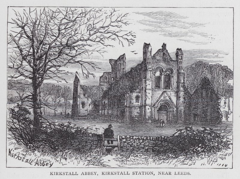 Kirkstall Abbey, Kirkstall állomás, Leeds közelében (metszet) alkotó: English School