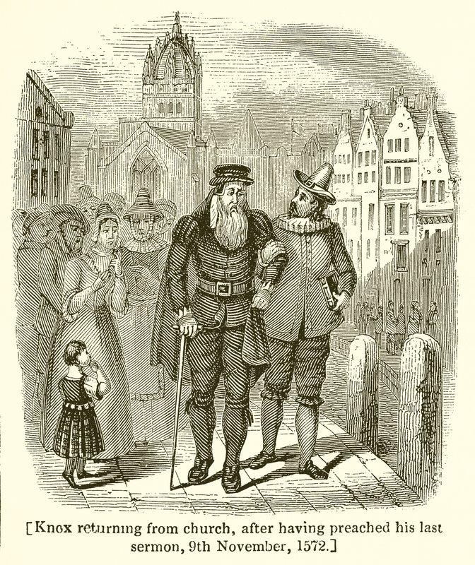 Knox visszatért a templomból, miután elmondta utolsó prédikációját, 1572. november 9-én alkotó: English School