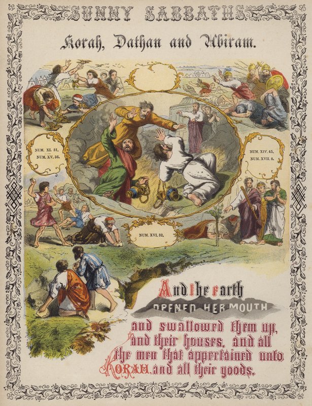 Korah, Dathan és Abiram (színes metszet) alkotó: English School