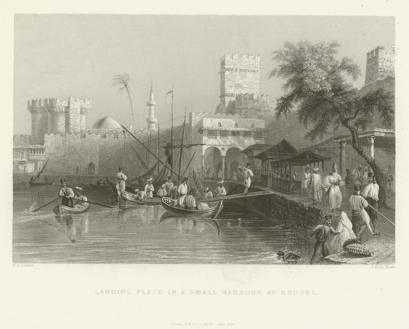 Leszállási hely egy kis Rodosz kikötőjében, 1837 alkotó: English School