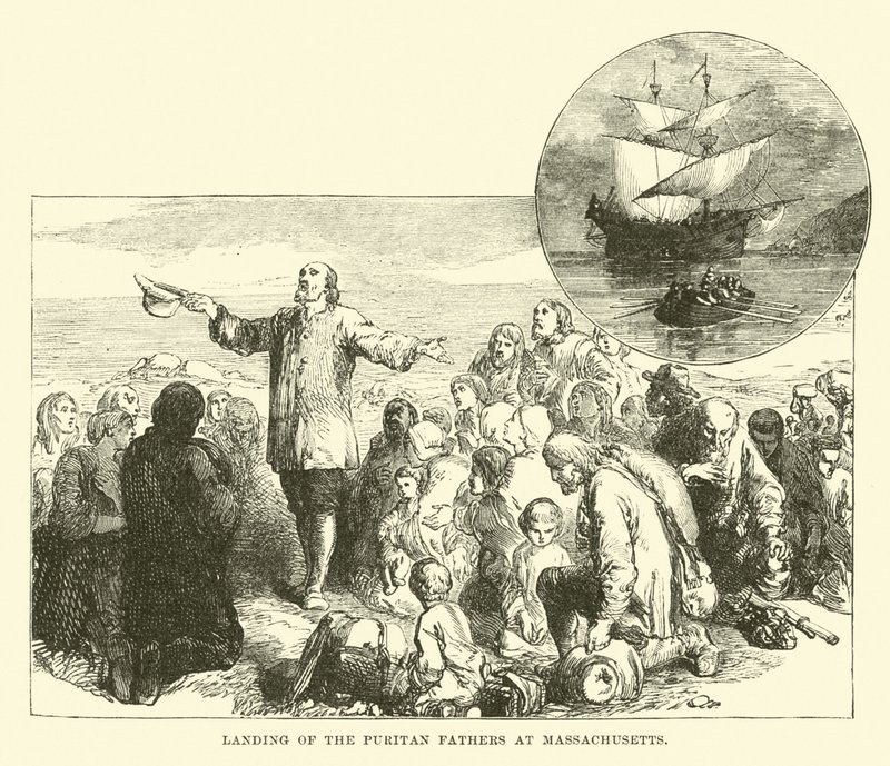 A puritán atyák partraszállása Massachusettsben alkotó: English School