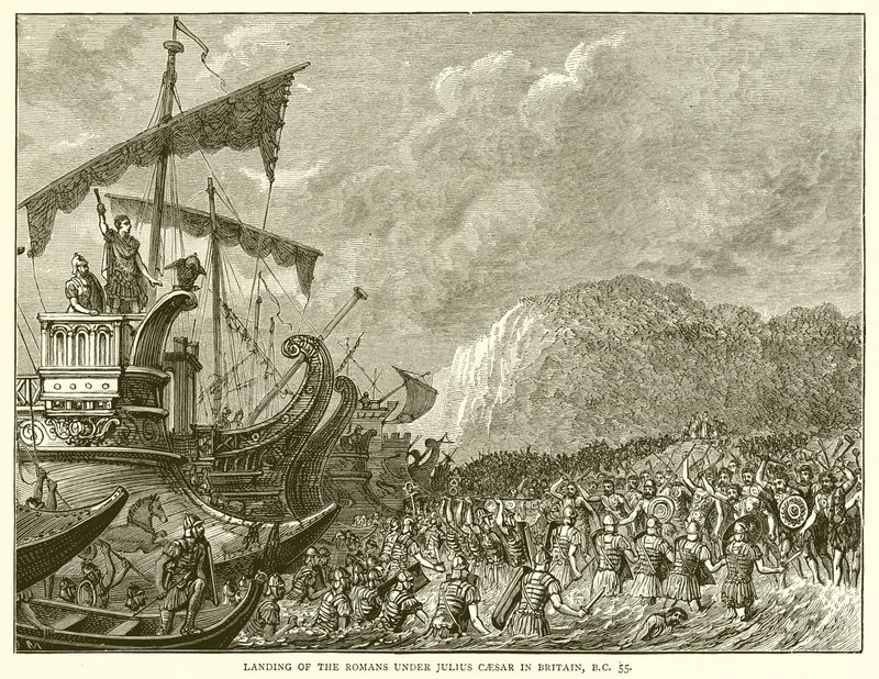A rómaiak partraszállása Julius Caesar vezetésével Nagy-Britanniában, Kr. e. 55 alkotó: English School
