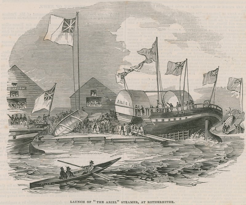 Az Ariel gőzhajó felbocsátása Rotherhithe-ben alkotó: English School