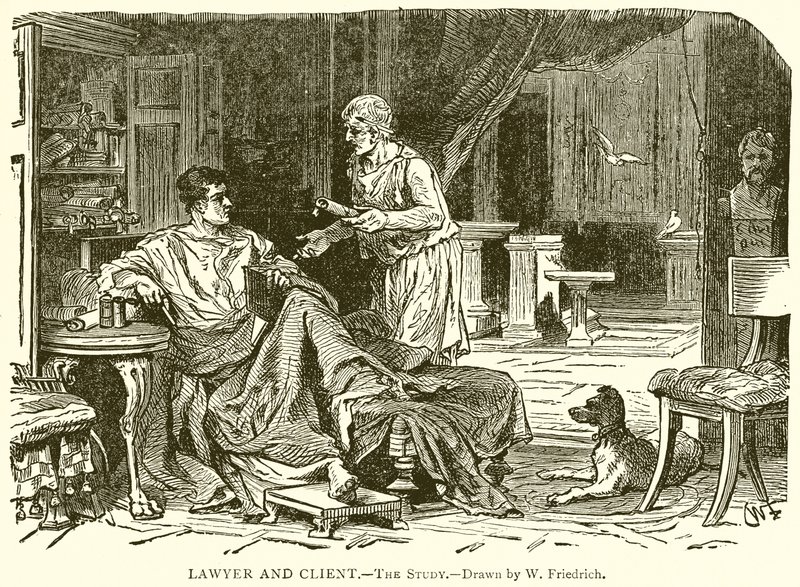 Ügyvéd és ügyfél. – A tanulmány alkotó: English School