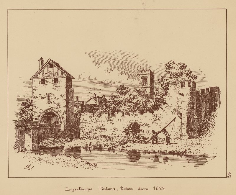 Layerthorpe Postern, lebontva 1829 (litográfia) alkotó: English School