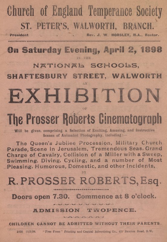 A Prosser Roberts Cinematograph kiállítását hirdető szórólap alkotó: English School
