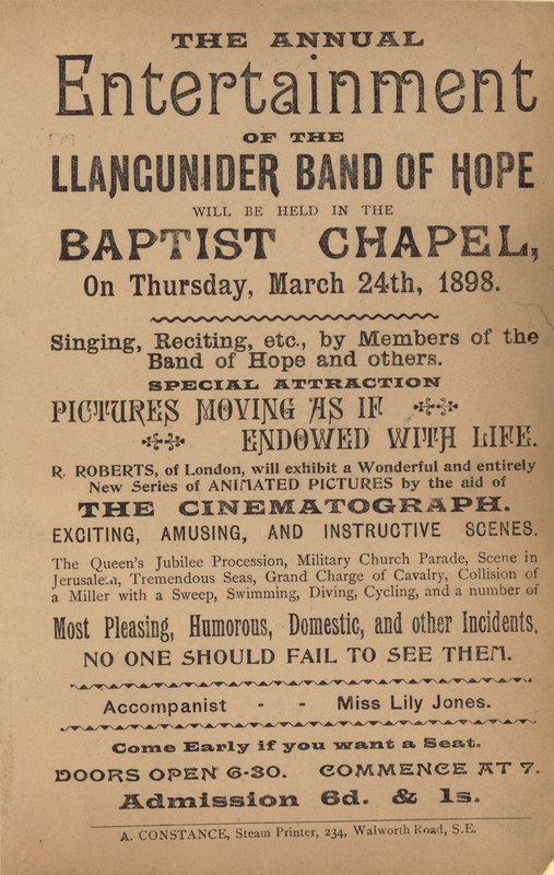A Llangunider Band of Hope éves szórakozását hirdető szórólap alkotó: English School