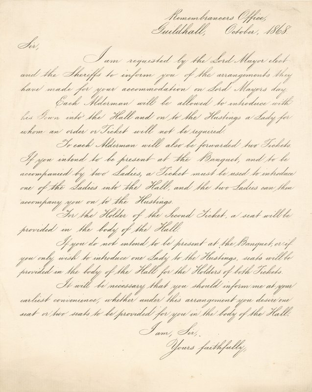 Levél a londoni Guildhallban, 1868. november 9-én rendezett bankett részleteiről alkotó: English School