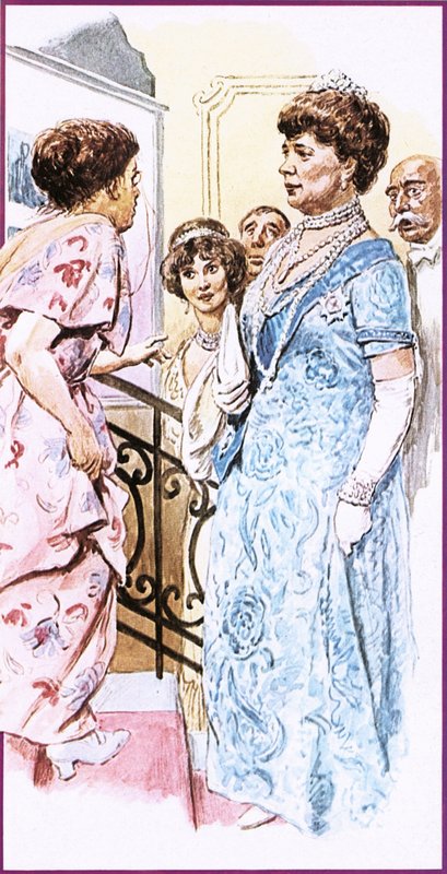 Lilian Baylis elmondja Queen Marynek, hogy mit gondol késői érkezéséről alkotó: English School