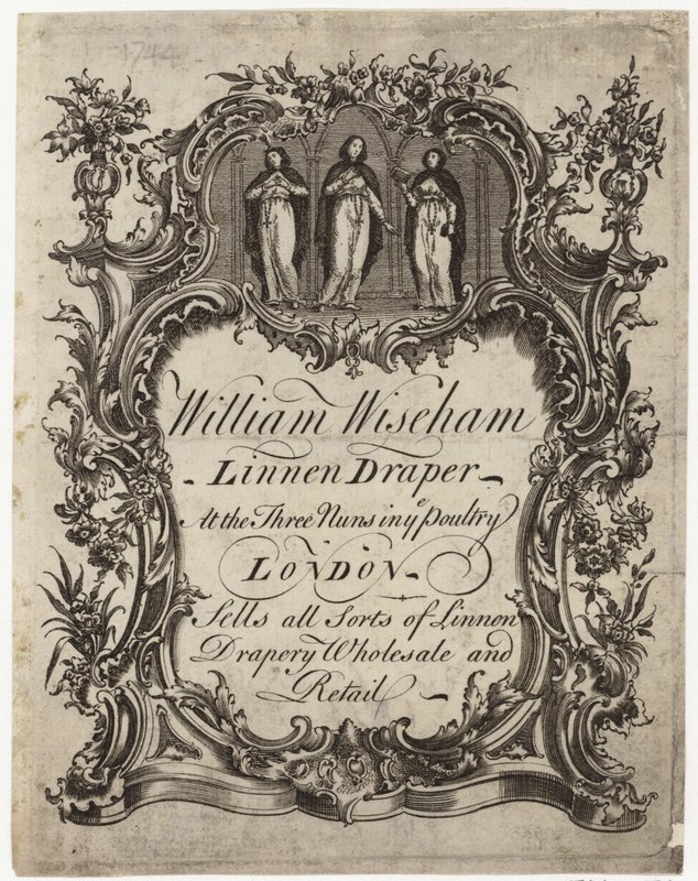 Linen Draper, William Wiseham, kereskedelmi kártya alkotó: English School