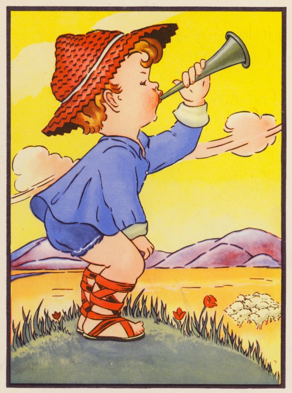 "Little Boy Blue, gyere, fújd meg a kürtöt" (színes litográfia) alkotó: English School