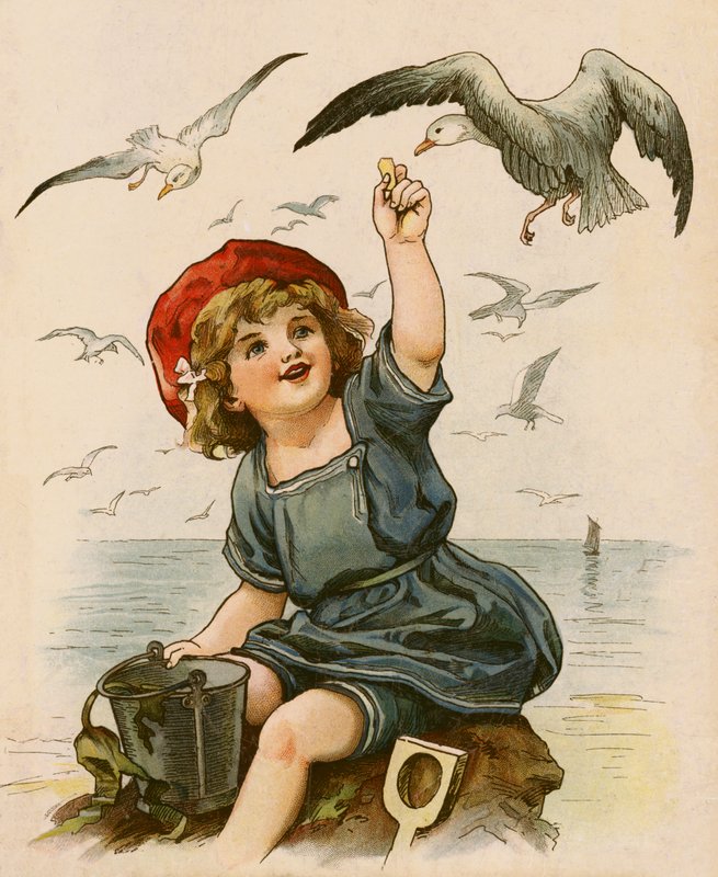Sirályokat etető kislány (színes litó) alkotó: English School
