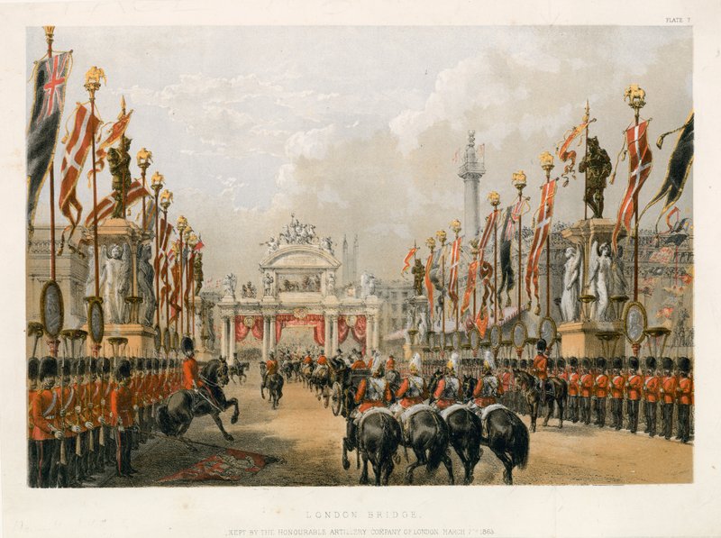 London Bridge, amelyet a Honorable Artillery Company of London őriz, 1863. március 7 alkotó: English School