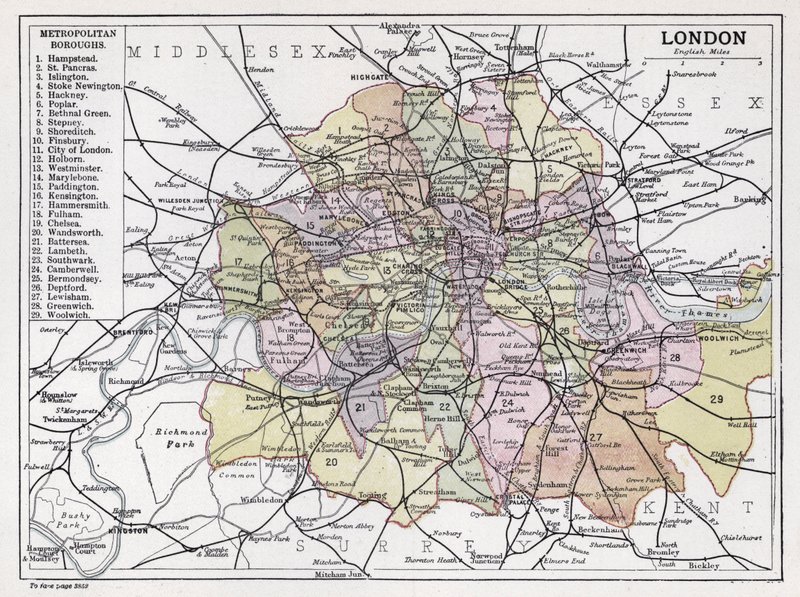 London, Metropolitan Boroughs (színes litó) alkotó: English School