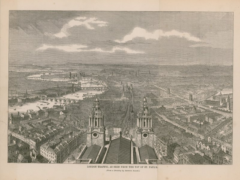 Londoni forgalom a St Pauls tetejéről nézve alkotó: English School