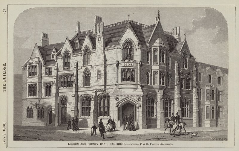 London and County Bank, Cambridge, F. és H. Francis urak, építészek (metszet) alkotó: English School