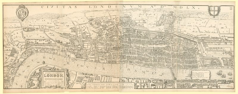 London I. Erzsébet királynő uralkodása idején, Aggas 1560-as térképének fakszimile (kicsinyített) alkotó: English School