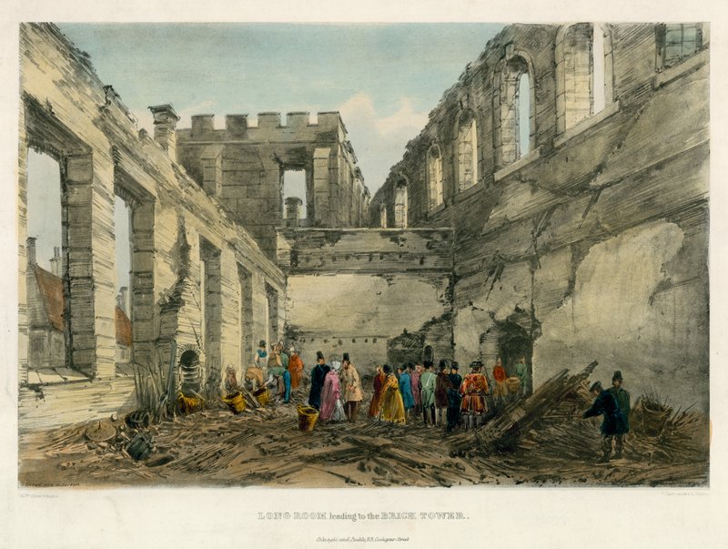 Hosszú szoba, amely a Brick Towerhez vezet, Tower of London Fire, 1841 alkotó: English School