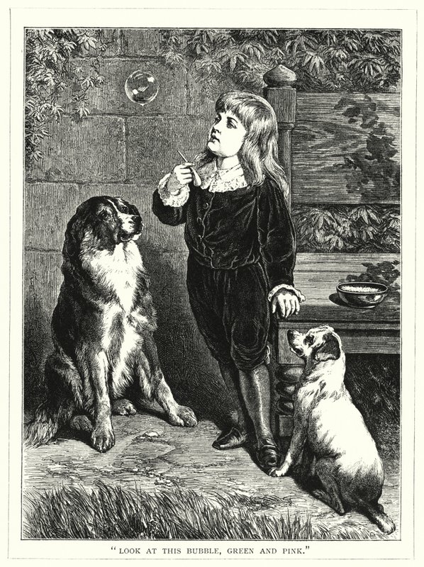 "Nézd ezt a buborékot, zöld és rózsaszín" (metszet) alkotó: English School