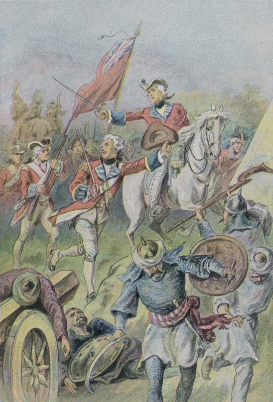 Lord Clive a britek parancsnoka az indiai Plassey-i csatában, 1757 alkotó: English School
