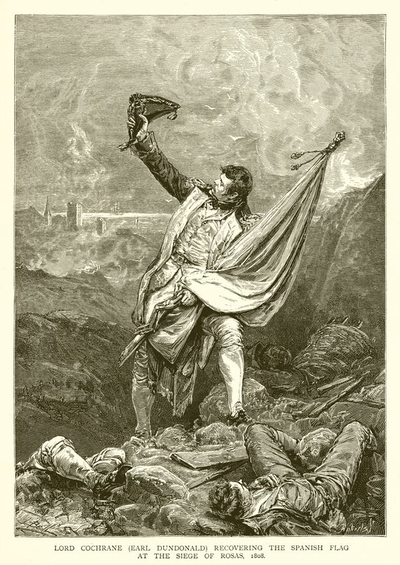 Lord Cochrane (Earl Dundonald) visszaszerzi a spanyol zászlót Rosas ostrománál, 1808 alkotó: English School