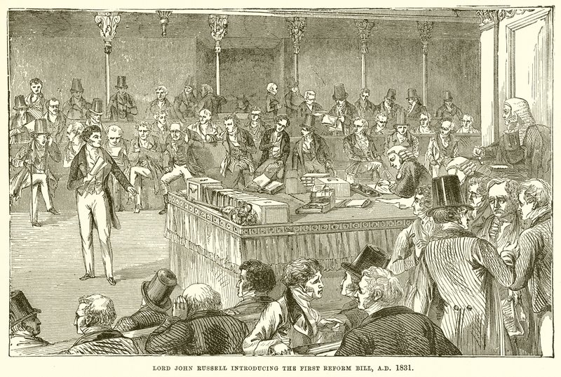 Lord John Russell bemutatja az első reformtörvényt, i.sz. 1831 alkotó: English School