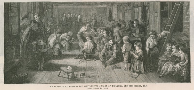 Lord Shaftesbury látogatása a Westminster School of Industry-ban, Old Pye Street, London, 1846 alkotó: English School