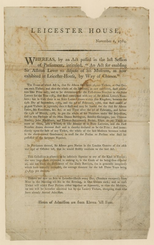 Sorsolás a Sir Ashton Levers Múzeum ártalmatlanítására, 1784 alkotó: English School