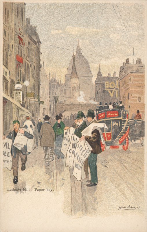 Ludgate Hill, London, papírfiú alkotó: English School