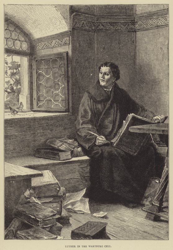 Luther a wartburgi cellában (metszet) alkotó: English School