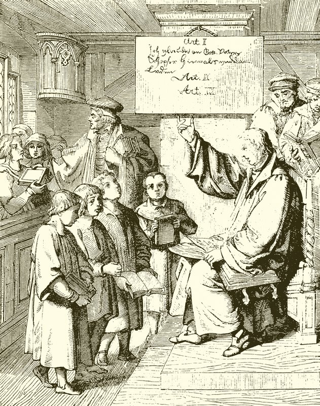 Luther gyerekeket tanít alkotó: English School