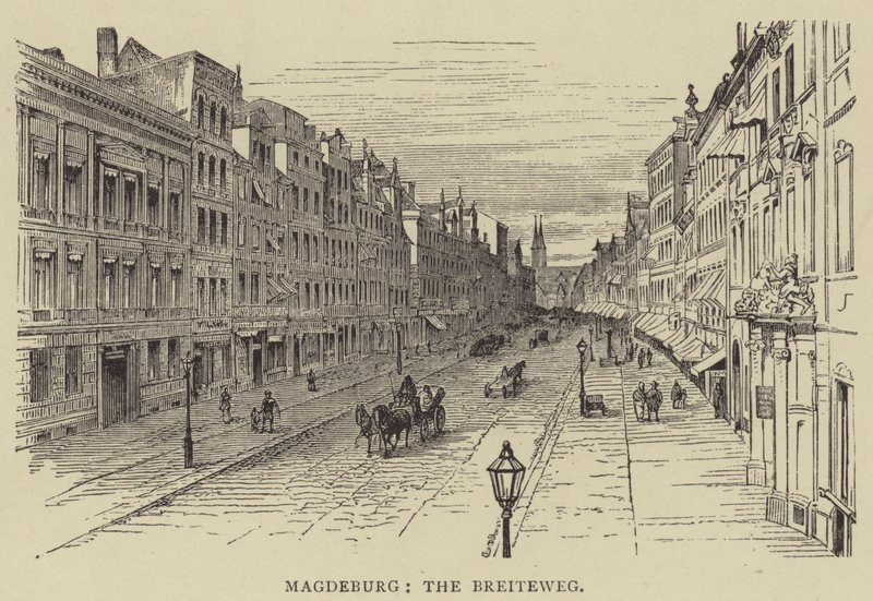 Magdeburg, The Breiteweg (metszet) alkotó: English School