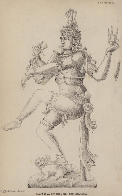 Mahadeva elpusztítja Tripurasurát (metszet) alkotó: English School