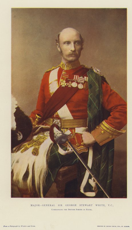 Sir George Stewart White vezérőrnagy, a Natalban állomásozó brit erők parancsnoka (kromolito) alkotó: English School