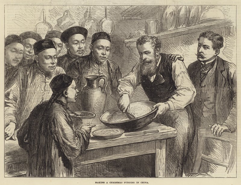 Karácsonyi puding készítés Kínában (metszet) alkotó: English School