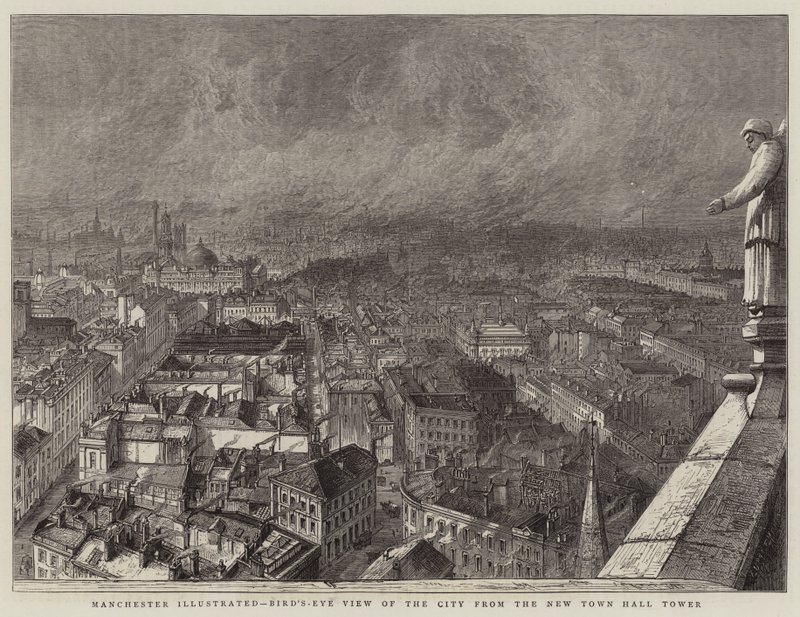 Manchester Illustrated, Madártávlat a városra az új városháza tornyából (metszet) alkotó: English School
