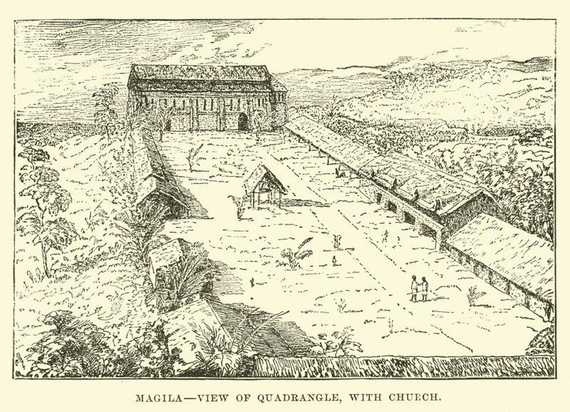 Mangila, kilátás a négyszögre, templommal alkotó: English School