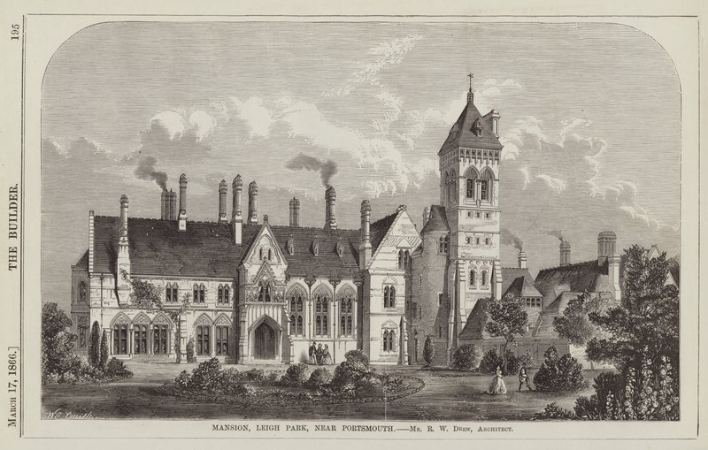 Kúria, Leigh Park, Portsmouth közelében, R. W. Drew úr, építész (metszet) alkotó: English School
