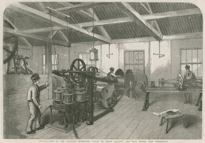 Atlanti tengeralattjáró kábel gyártása a Glass Elliott and Co.s üzemben, East Greenwich alkotó: English School