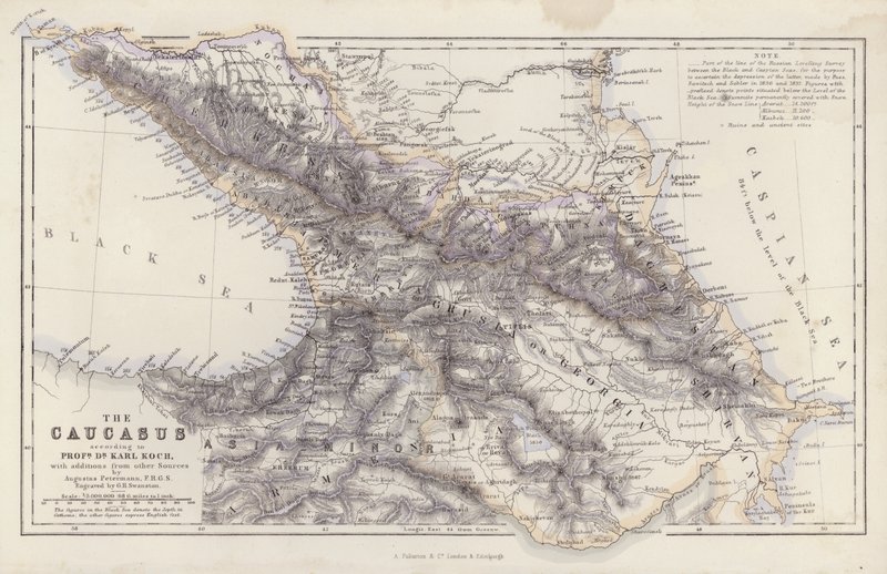 Térkép: Karl Koch professzor szerint, más forrásokból származó kiegészítésekkel, készítette: Augustus Petermann (színes litográfia). alkotó: English School